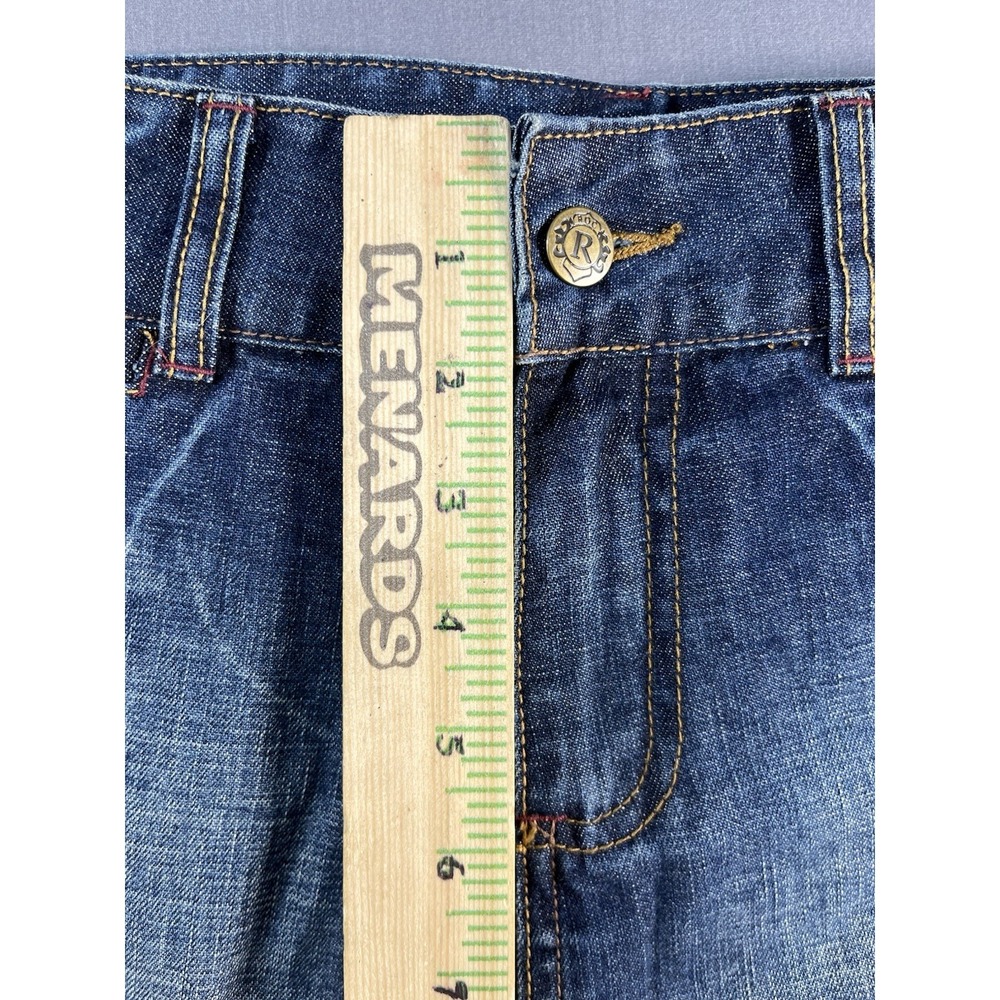 Rocawear Denim Mini Skirt Dark Wash Embroidered Logo Y2K Size 1/2 - Picture 5 of 8